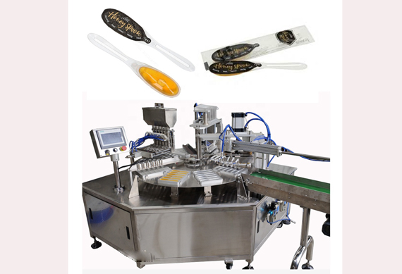 Automatic factory price juice spoon 6 nozzles filling sheet film sealing and pillow packing line with video