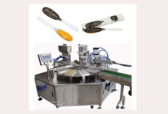Automatic Portable Honey spoon 4 nozzles filling sheet film sealing and pillow packing line