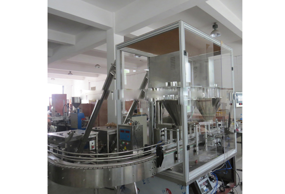 automatic dry spice auger powder filling capping and labeling machine