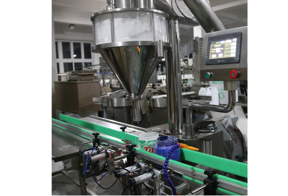 automatic baby milk powder bottle auger filling capping and labeling machine